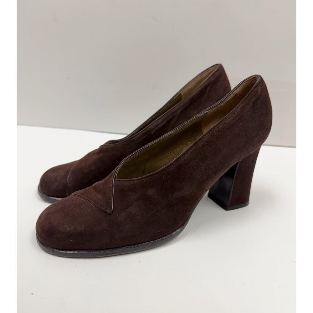 Vintage Yves Saint Laurent Brown Suede Block Heel Pumps – Size 7.5